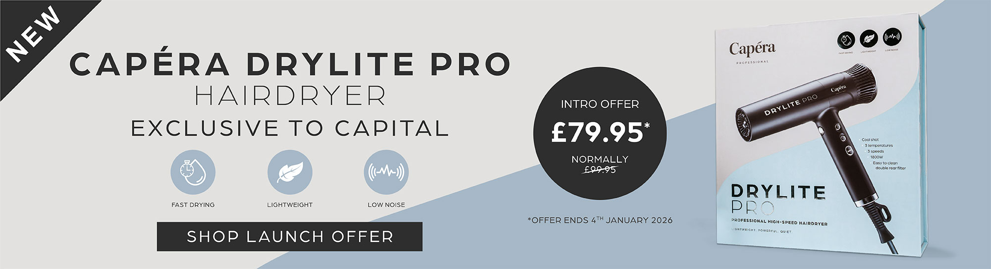 Capera DryLite Pro Hairdryer banner