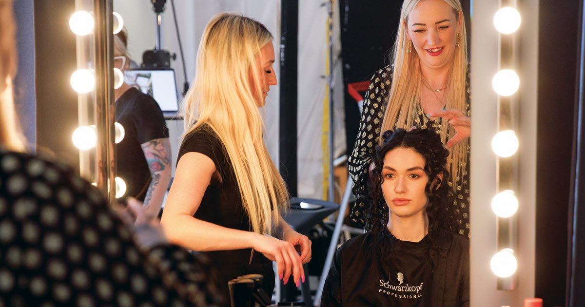 Lesley and Lisa styling hair