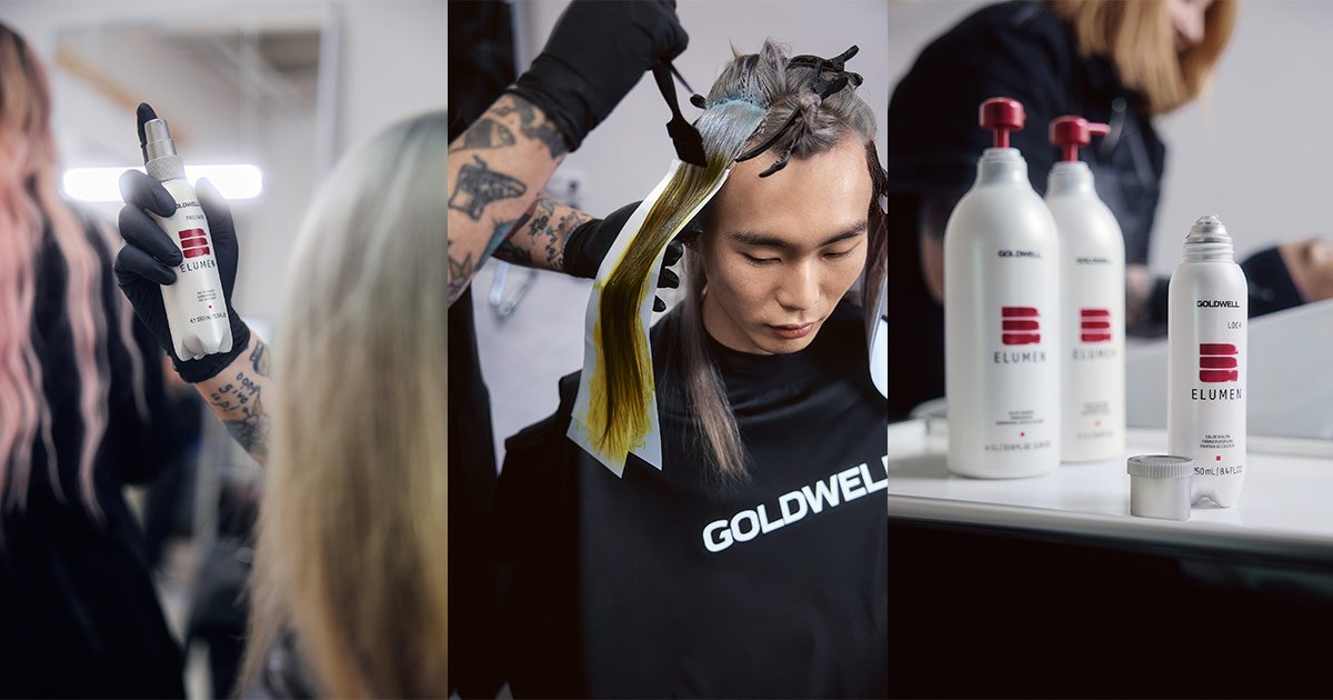 Hair being done using Goldwell Elumen products