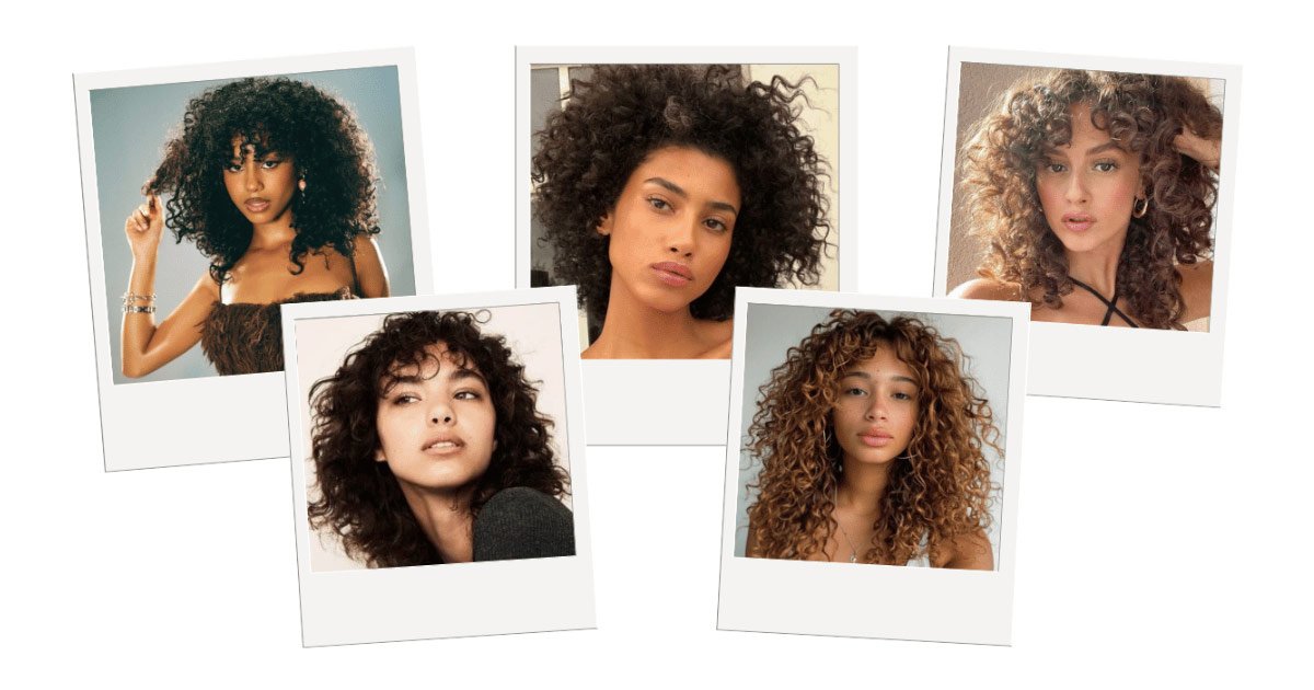 five examples of different curly hair