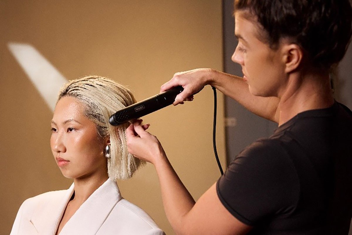 Wahl Pro Glide Straightener styling a model's hair