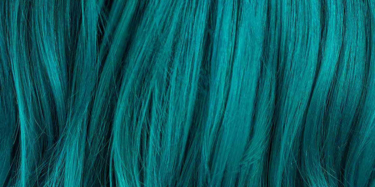 Hair dyed in the shade 'Oblivion' by Danger Jones which is a bright teal colour