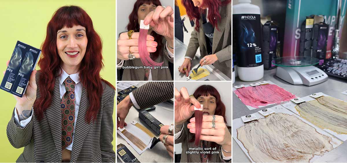 Screenshots from the short of Sian mixing a muted pink with PCC colours