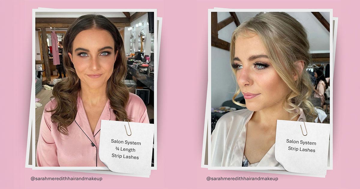 Two bridal looks, one with the 3/4 length strip lashes, and the other with the standard length