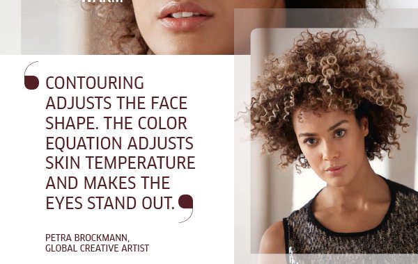 Contouring adjusts the face shape. The colour equation adjusts skin temperature and makes the eyes stand out.