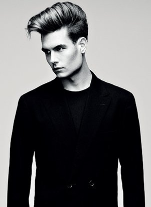 male model with curly quiff hairstyle