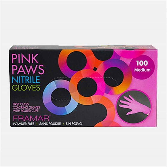 Framar Pink Paws Nitrile Gloves Medium 100pck