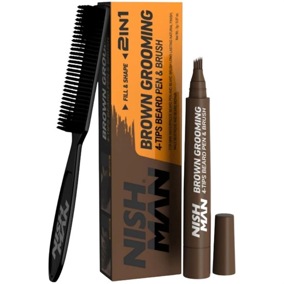Nishman 2-in-1 Grooming Beard Pen 2g & Brush - Brown