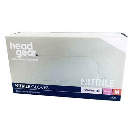 Head-Gear Pink Powder Free Nitrile Gloves Box 100 - Medium