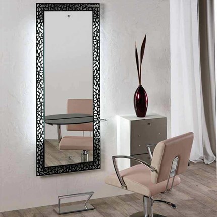 Salon Ambience Fiji Black Mirror - Black Glass Shelf with Footrest