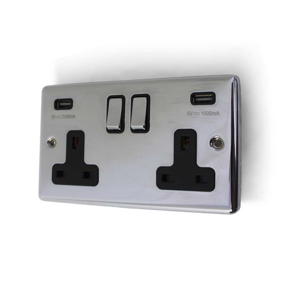 REM Chrome Twin Electrical USB Socket - Island Unit Wired To Base