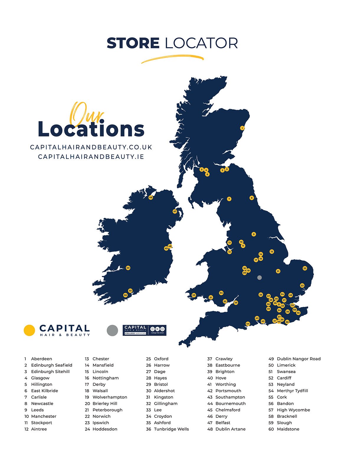 Capital Hair and Beauty Store Locations Map