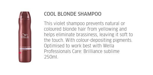 Cool Blonde Shampoo - This violet shampoo prevents natural or coloured blonde hair from yellowing and helps eliminate brassiness, leaving it soft to the touch