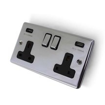 REM Chrome Twin Socket USB Wired To Top Of Unit With Plug