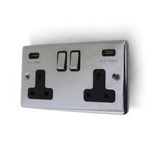 REM Chrome Twin Electrical USB Socket - Island Unit Wired To Base